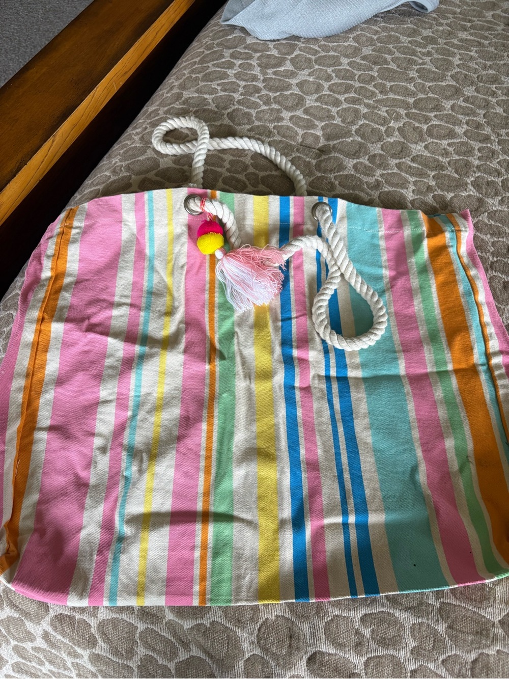 Colorful Striped Beach Tote with Rope Handles